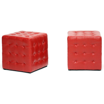 Modern Cube Ottomans, Set of 2, Red