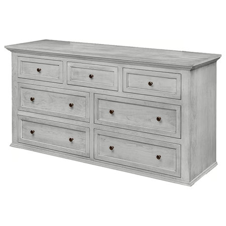 Modern Solid Wood 7 Drawer Dresser, Bright White