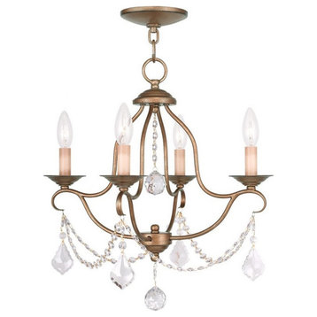 Traditional French Country Four Light Chandelier-Antique Gold Leaf Finish