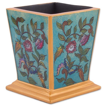 Flowering Companion Reverse-Painted Glass Pencil Holder
