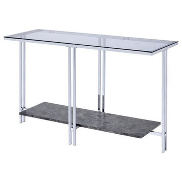 Bowery Hill Modern Faux Marble Sofa Table in Chrome and Glass