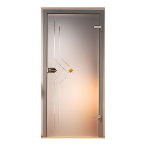 Modern Hinge Glass Door Frosted Semi Clear Line Design