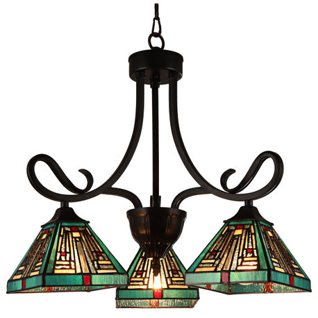 Innes Mission Tiffany-Style 3 Light Mini Chandelier 22" Wide