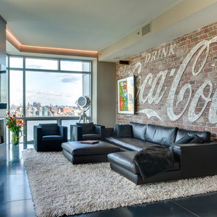 Wohnen mit Gaskamin und schwarzem Boden Ideen, Design & Bilder - Juli