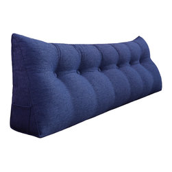 WOWMAX - Bedrest Back Support Pillow, Bolster Lumbar Pillow, Reading Wedge Linen Blue, 71x20x8 - Bed Pillows