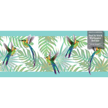 GB20011 Hummingbirds & Tropical Plants Peel &Stick Wallpaper Border 10in x 15ft
