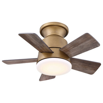 24 in Dimmable Flush Mounted Ceiling fan With 5 Blades and Remote, Natural Brass Gold