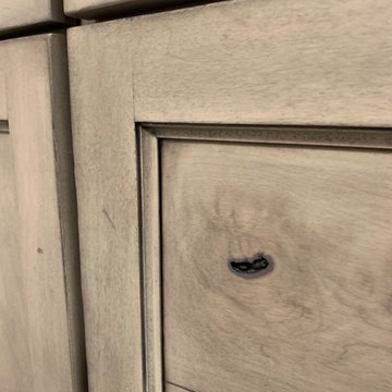 Rustic Maple and Panted Blue Cabinetry Custom Amish TV Surround