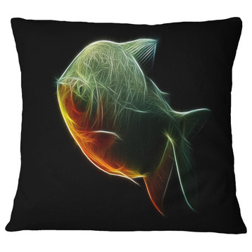 Fractal Pacu Fish On Black Animal Throw Pillow, 18"x18"
