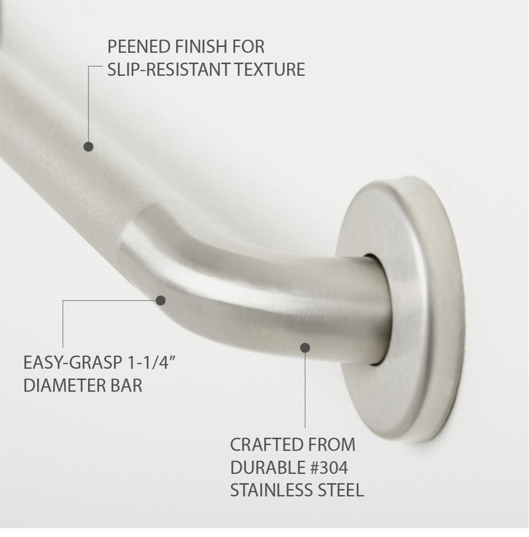 12" Stainless Steel Wall Mount Peened Bathroom Shower Grab Bar with Satin Ends