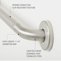 12" Stainless Steel Wall Mount Peened Bathroom Shower Grab Bar with Satin Ends