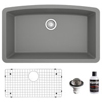 Karran Undermount Quartz 32" Single Bowl Kitchen Sink Kit, Grey
