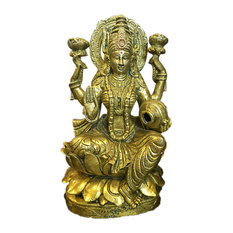 Mogul Interior - Goddess Lakshmi Brass Statue Hindu Idol Temple Decor Puja Gifts Indian Art - Decorative Objects And Figurines