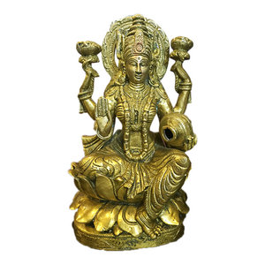 Mogul Interior - Goddess Lakshmi Brass Statue Hindu Idol Temple Decor Puja Gifts Indian Art - Decorative Objects And Figurines