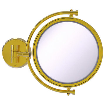 8" Wall-Mount Makeup Mirror, Polished Brass, 5x Magnification