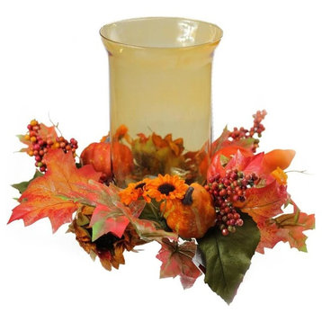 Autumn Harvest Sunflower and PumpkinThanksgiving Hurricane Pillar Candle Holder