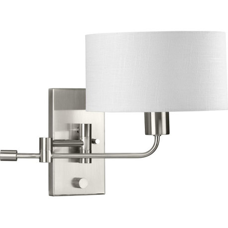 Carrick 1-Light Brushed Nickel Summer Linen Shade Transitional Wall Light