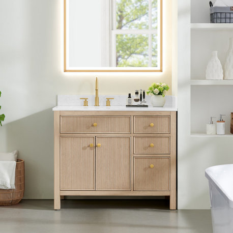 Cerrito Bathroom Vanity, Natural Oak, 42" Single, Without Mirror