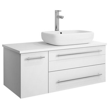 Fresca Lucera 36" Wall Hung Vessel Sink Wood Bathroom Cabinet - Right in White