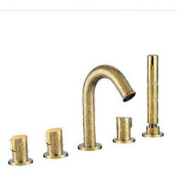 Antique Brass Luxury Widespread Tub Faucet with Hand Shower T0437 - Bathtub Faucets