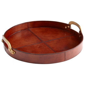 Bryant Tray, Tan, Wood and Leather, 3.5"H (6972 M6G7L)