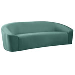 Meridian Furniture - Riley Velvet Upholstered Rounded Sofa, Mint - Go for easy, breezy style with this lovely Riley velvet sofa. The sleek mint velvet is a showstopper in the living room, den, or great room, adding a casual yet modern vibe wherever you choose to use it. The velvet material feels soft and welcoming to the touch, ensuring that your leisure time is well spent in cloud-like comfort. Pair it with other items in the Riley collection, or use it on its own as a standalone piece.