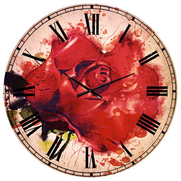 Beautiful Bright Red Rose Floral Large Metal Wall Clock, 36x36