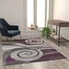 Clifton Collection Rectangle 5' x 7' Swirl Patterned Area Rug, Purple