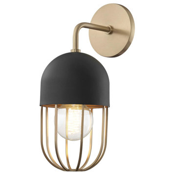Haley Wall Sconce With Black Accents, Finish: Aged Brass