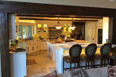 Example of a mid-sized classic ceramic tile living room design in Los Angeles