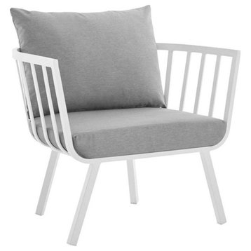 Modway Riverside Outdoor Patio Aluminum Armchair in White/Gray