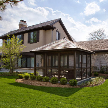 Gazebo Style Screened Porch on Northbrook Brick and Stucco Traditional House
