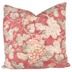 Studio Design Interiors - Harvest Vine 90/10 Duck Insert Pillow With Cover, 22x22 - Gape vines in sage green are bursting with ripe blush red fruit, ready to harvest grow across the rose background of this classic pillow. Finished with a coordinated bright rose pink linen back. Bountiful.