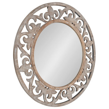 Shovali Rustic Round Mirror, White 31.5 Diameter
