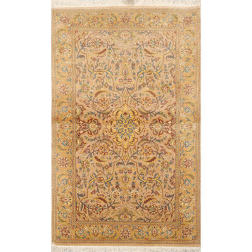 2'7''x4'4'' Hand Knotted Wool 250 KPSI Oriental Area Rug Tan Color