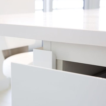 white high gloss lacquer drawer with 45 degree edge and matching grip groove