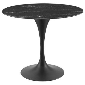 Dining Table, Round, Artificial Marble, Metal, Black, Modern, Bistro Restaurant