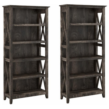 Bush Furniture Key West 5 Shelf Bookcase Set, Dark Gray Hickory