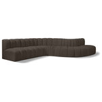 Meridian Furniture - Arc Boucle Fabric Upholstered 7-Pc. S-Shaped Modular Sectional, Brown - Give your living room or den the perfect blend of style and versatility with this Arc boucle fabric curved modular Sectional. Part of the Arc modular furniture collection, this Sectional comes upholstered in rich brown boucle fabric and features deep channel tufting that adds a touch of luxury while enhancing comfort and support. A seamless combination of form and function, this chair can be used with other Arc pieces to create a myriad of configurations in your well-curated room.