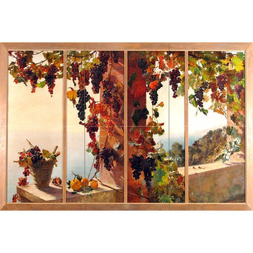 Tile Mural Kitchen Backsplash View From the Window Grape Vine Sea, Marble