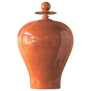 Luxe Fat Oversize MidCentury Modern Ginger Jar  Orange Rust Finial Decorative