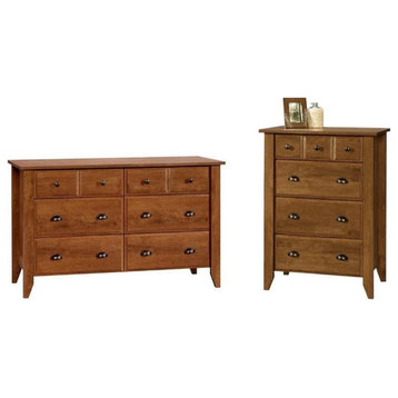 2 Piece Bedroom Set with Dresser and Chest in Oiled Oak