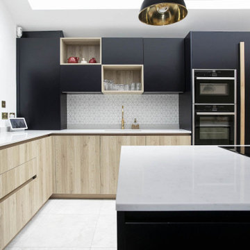 Matt navy blue and oak kitchen