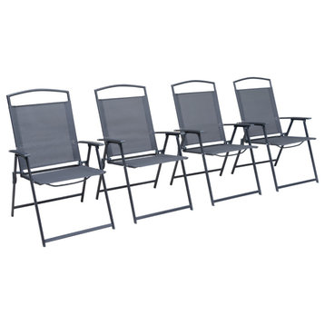 Set of 4 Patio Folding Chairs 4-Pack Dining Chairs, Gray