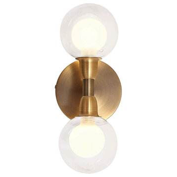 2-Light Globe Glass Wall Sconce Modern Gold Wall Lamp