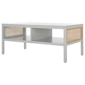Contemporary Coffee Table, 2 Open Compartments With Mesh Rattan Sides, Gray