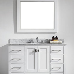 Transitional 48 inch White Bathroom Vanity with White Carrera Marble Top - Bathroom Vanities And Sink Consoles