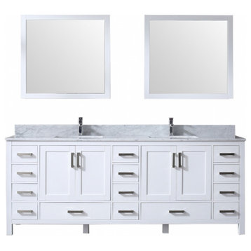 84 Inch Modern White Double Sink Bathroom Vanity with Sinks, White Marble