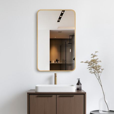 Talayuela Framed Medicine Cabinet With Mirror, Brushed Gold Frame, 20"w X 32"h