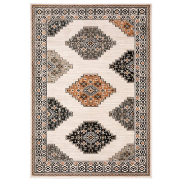 4' X 6' Abstract Ivory And Gray Geometric Indoor Area Rug